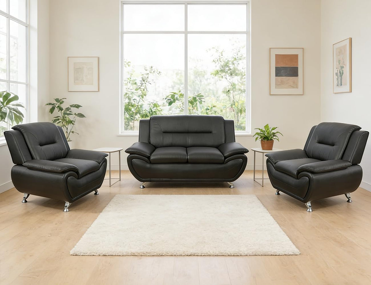 Leather Sectional Sofa Couches, Living Room Sofa and Loveseat Set, Faux Leather Couch and Loveseat Set for Office/Bedroom/Apartment, Cream