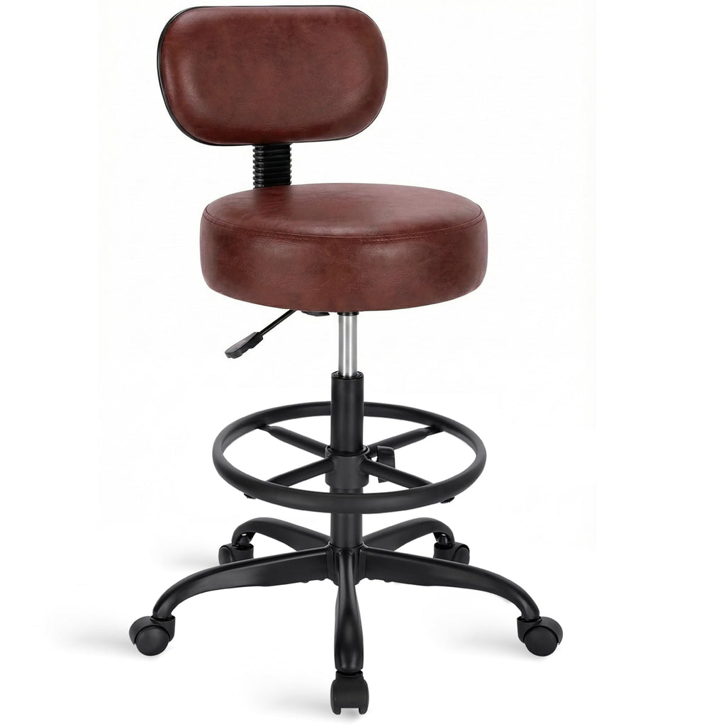 SUPERJARE Drafting Chair with Backrest, Adjustable Foot Rest Rolling Stool
