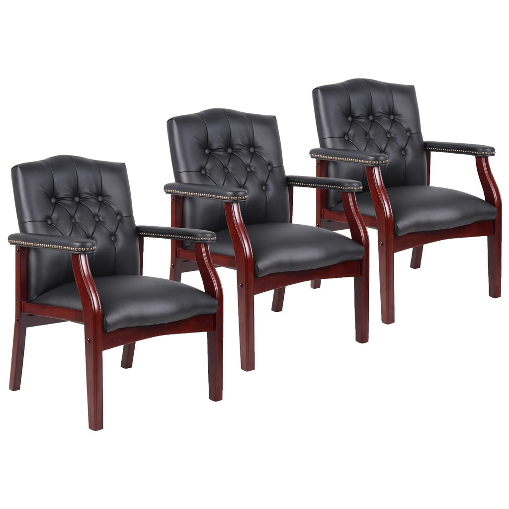 Leather Office Guest Chairs Set of 2, Ergonomic Waiting Room Chair with Arms Reception Chairs No Wheels Conference & Meeting Side Chairs Executive Furniture (Burgundy)