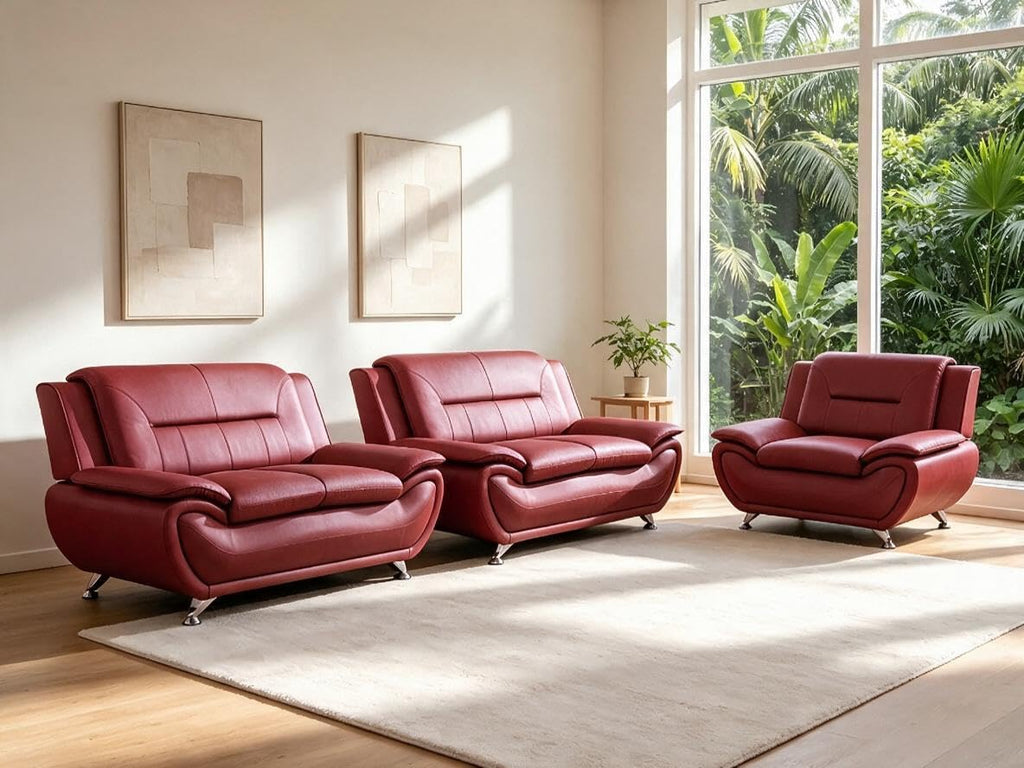 Creamy White Living Room Furniture Set, 2-Piece Modern Faux Leather Couches for Home, Living Room Sofa Sets, 3-Seater Sofa and Loveseat with Metal Feet, Couch Set for Bedroom, Hotel, Office