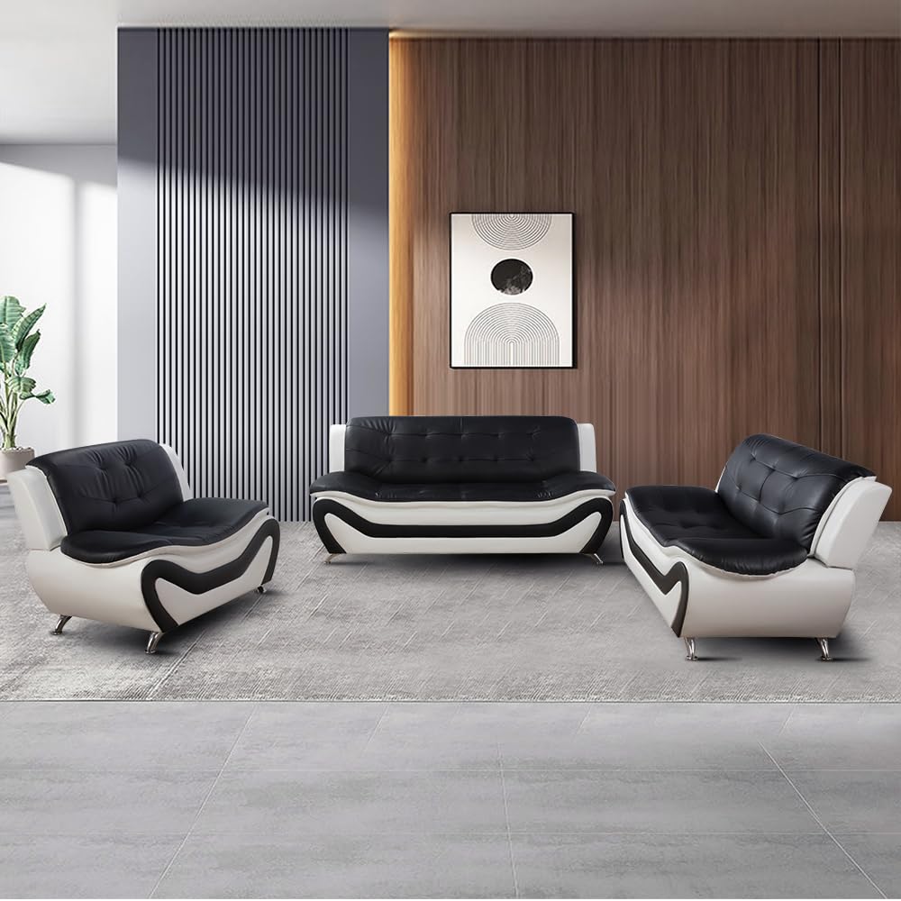 Modern Faux Leather Sofa Set â 3-Piece Living Room Couch with Chrome Legs & Padded Armrests â Includes 1-Seater, 2-Seater & 3-Seater â Contemporary Lounge Furniture for Home & Office (Brown)