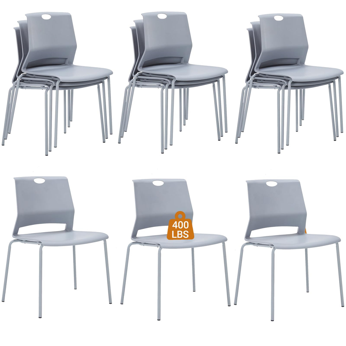 Sidanli Stackable Office Chairs, Red Guest Chairs with Comfortable Streamline Seat, Stacking Chairs No Wheels for Conference Room, Set of 4
