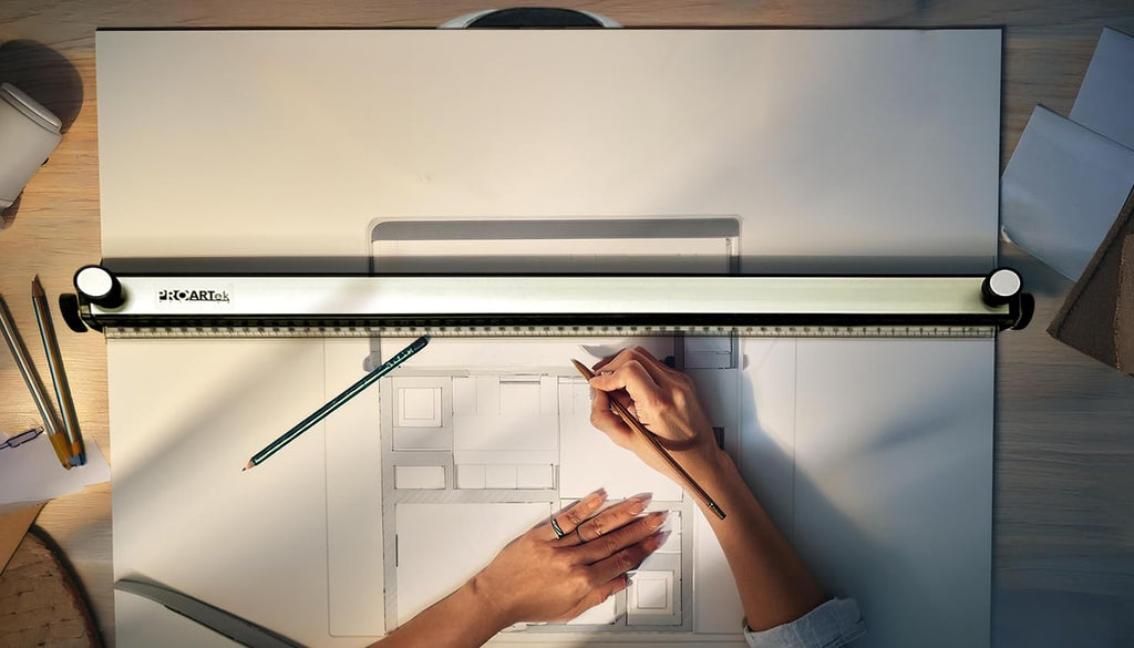 Proartek PK00015 Model PXB24 Portable Drafting Drawing Board 18" x 24"; PXB Series; Adjustable Aluminum Parallel Straightedge; Carry Handle; Architecture Tool for Students and Professionals