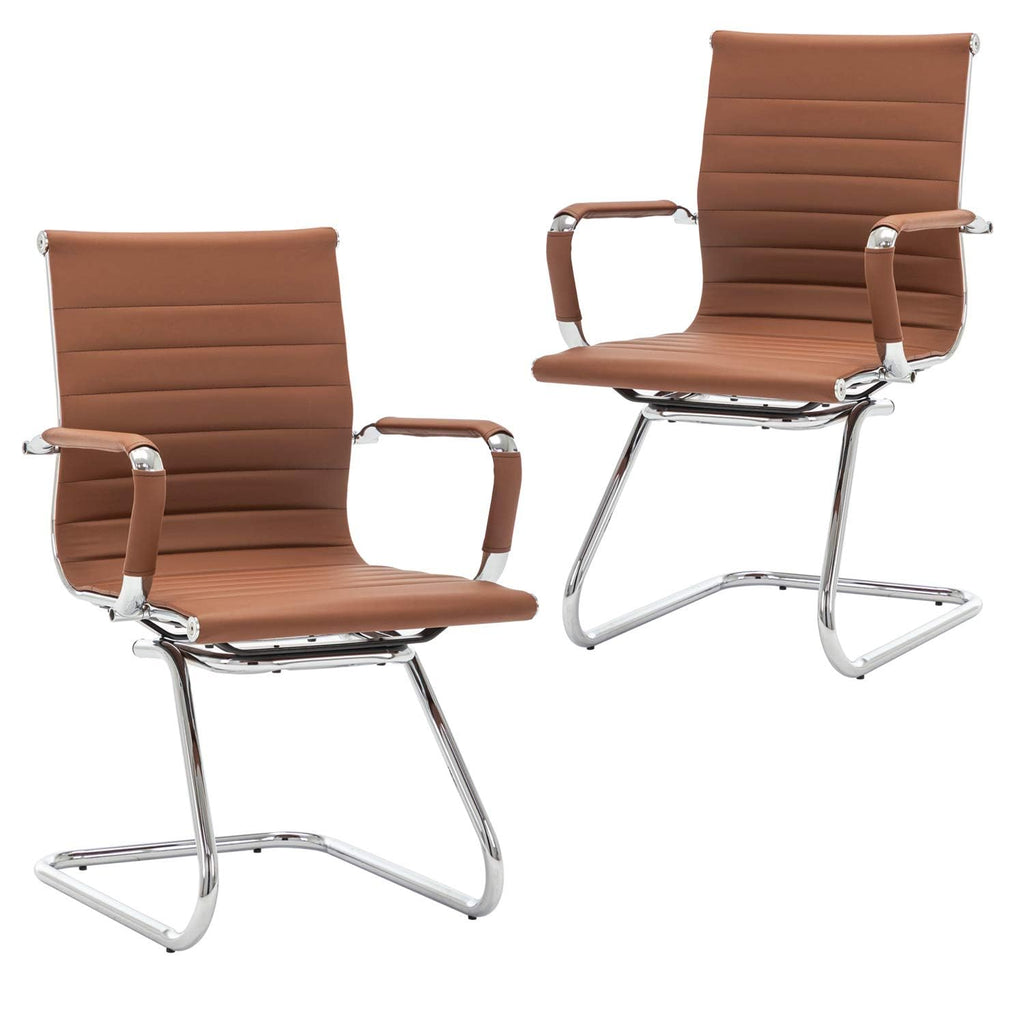 Reception Chairs Leather Conference Guest Chair Heavy Duty Back Support Office Chair, Set of 2 (Navy)