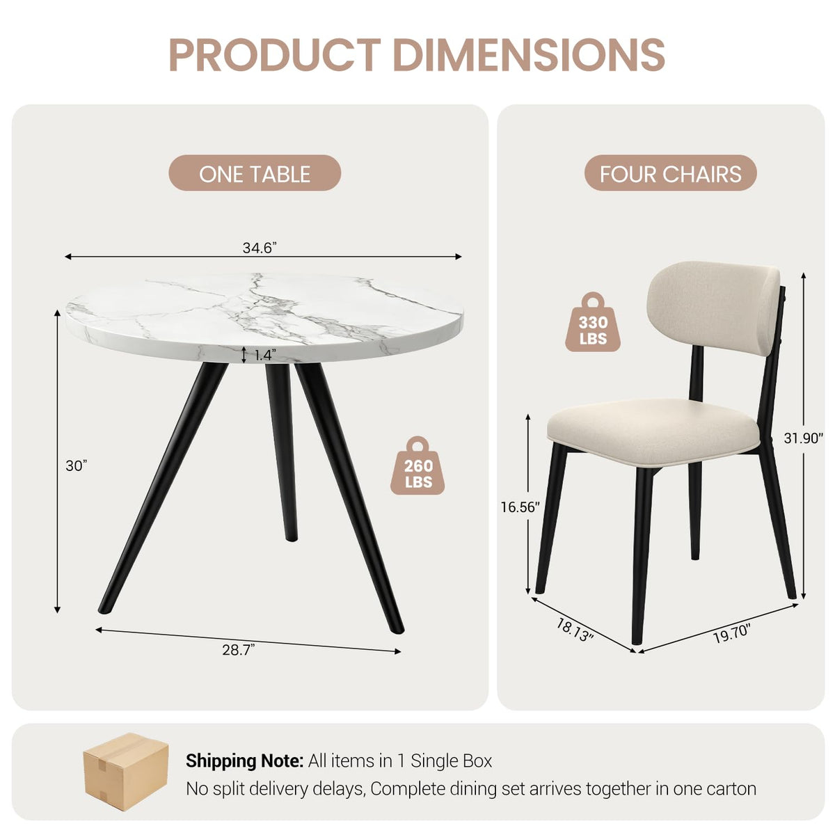 34.6" Round Dining Table Set for 4, Modern Kitchen Coffee Table Set, Walnut