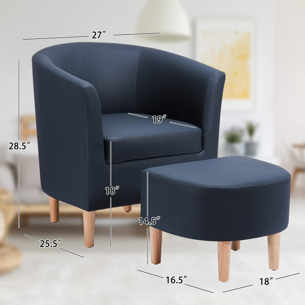 DAZONE Accent Chair with Ottoman, Modern Comfy Armchair Upholstered Barrel Club Chair and Footrest Set, Fabric Tub Arm Chairs for Living Room Bedroom Small Spaces Apartment Office, Set of 2, Gray