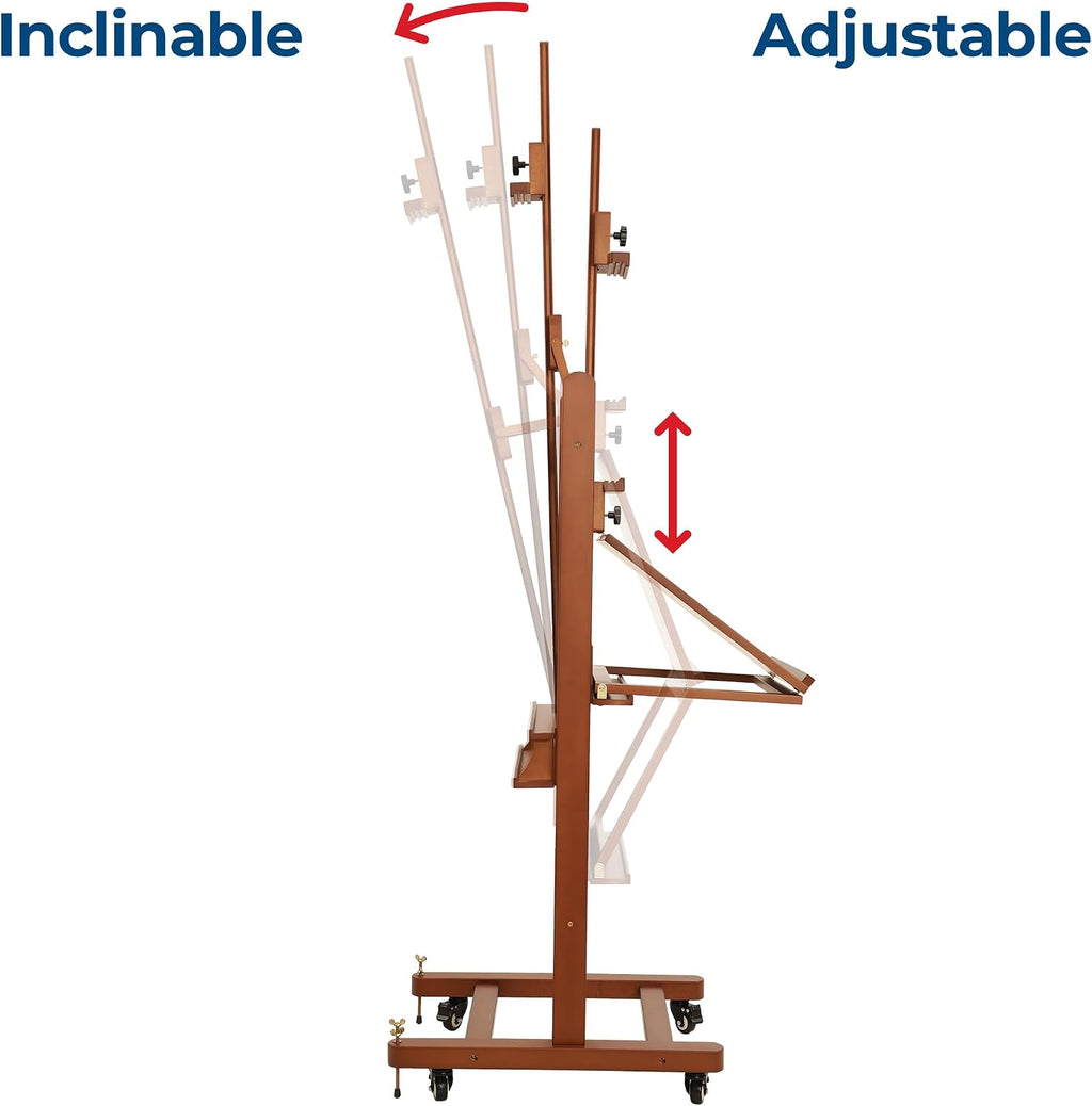 VISWIN Double-Sided Easel & Drafting Table, Hold 1 or 2 Canvas, Solid Beech Wood Artist Easel for Painting Canvas, Adjustable H Frame Easel with Tray & Wheels, Art Easel Stand for Adults, Artists