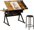Height Adjustable Drafting Table with Stool, 0-75Â° Tilting Drawing Desk Artist Desk with 2 Storage Drawers, Watercolor Art Workstation for Home Office Drawing, Painting, Crafting, Writing, Sketching