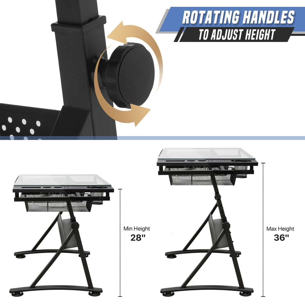 Drafting Table, Clear Glass, Angle Adjustable Top