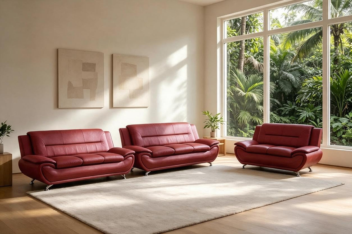 Creamy White Living Room Furniture Set, 2-Piece Modern Faux Leather Couches for Home, Living Room Sofa Sets, 3-Seater Sofa and Loveseat with Metal Feet, Couch Set for Bedroom, Hotel, Office