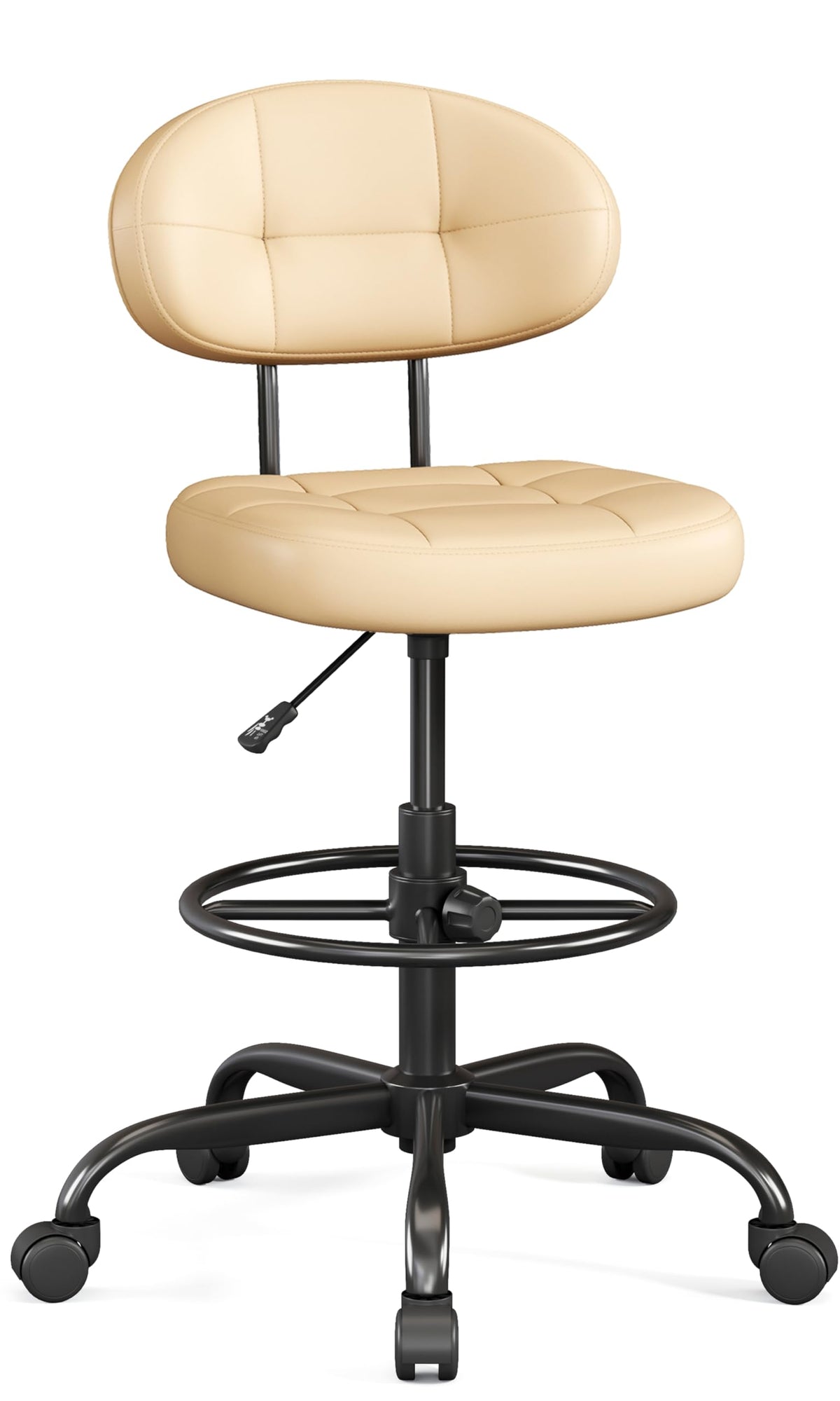 Misolant Drafting Chair, Armless Tall Office Chair with Footrest Ring for Standing Desk, Small Faux Leather Executive Computer Chair with Adjustable Height for Bar Lab Counter Height Desk, Green