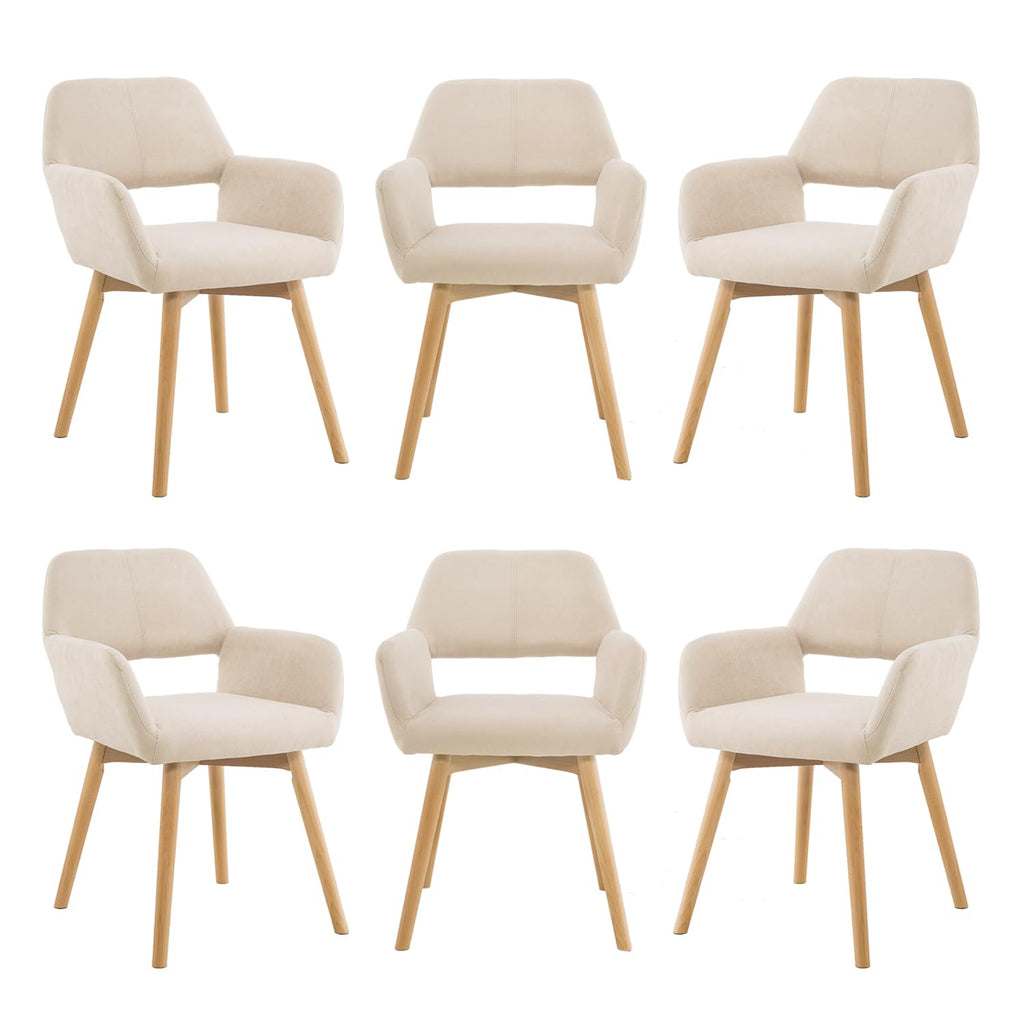 Mid Century Modern Dining Chairs Set of 2 & 4 & 6 Comfy Accent Chair Upholstered Kitchen Dining Living Room Chairs for Bedrooms Waiting Room Home Arm Desk Chair No Wheels (Beige, 2)
