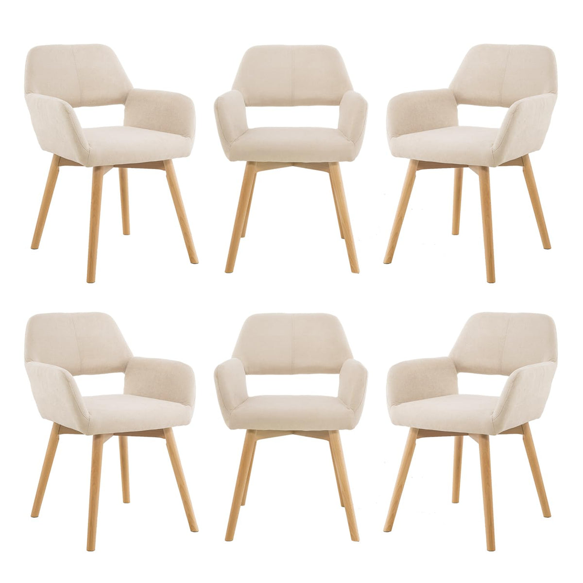 Mid Century Modern Dining Chairs Set of 2 & 4 & 6 Comfy Accent Chair Upholstered Kitchen Dining Living Room Chairs for Bedrooms Waiting Room Home Arm Desk Chair No Wheels (Beige, 2)
