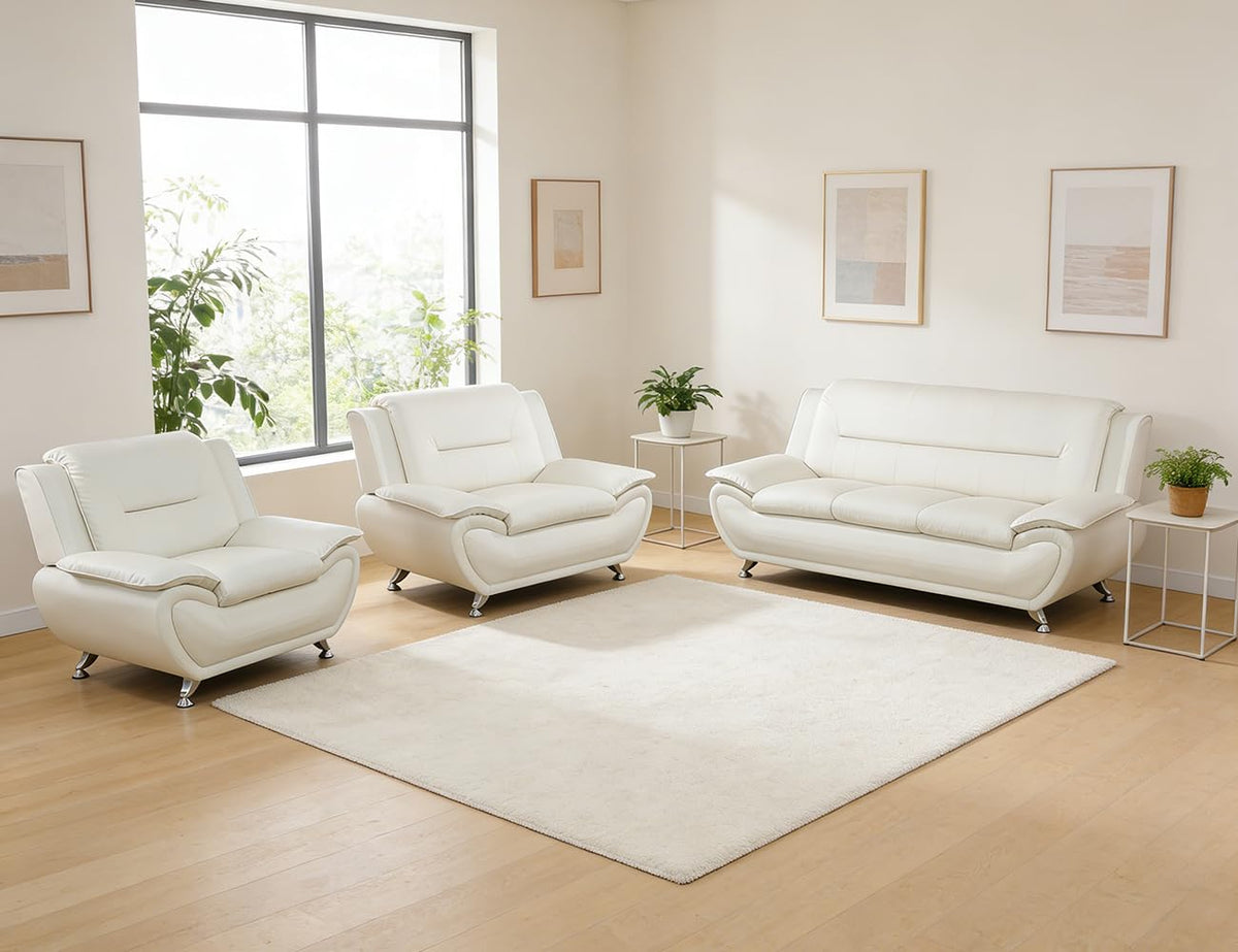 Leather Sectional Sofa Couches, Living Room Sofa and Loveseat Set, Faux Leather Couch and Loveseat Set for Office/Bedroom/Apartment, Cream