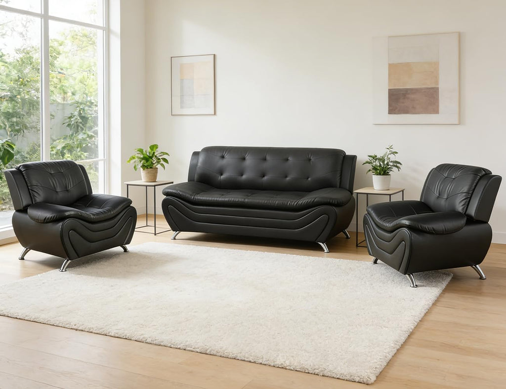 Leather Sectional Sofa Couches, Living Room Sofa and Loveseat Set, Faux Leather Couch and Loveseat Set for Office/Bedroom/Apartment, Cream