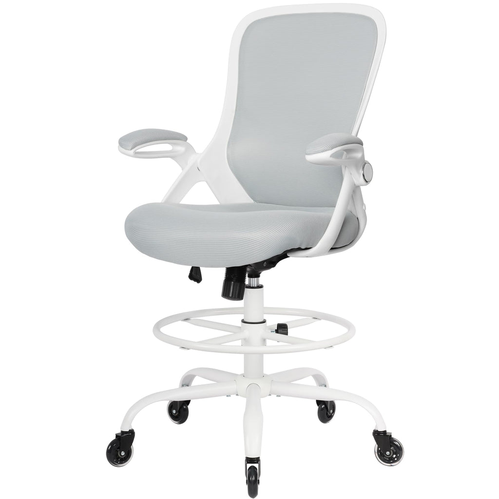 HYLONE Drafting Chair Adjustable, Tall Office Chair Lumbar Support Ergonomic Standing Desk Chair Heavy Duty Tall Drafting Stool for Artists with Footrest Home Office Drafting Stool