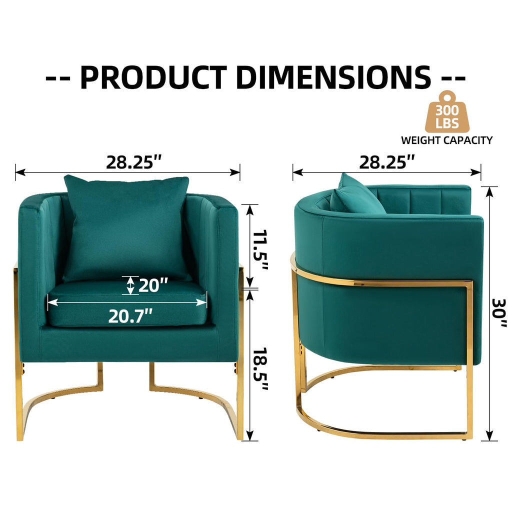 Velvet Accent Barrel Chairs Set of 2, Modern Arm Club Chair Set with Pillow for Living Room/Bedroom/Guest Reception, Channel Tufted, Gold Finish Base, Orange