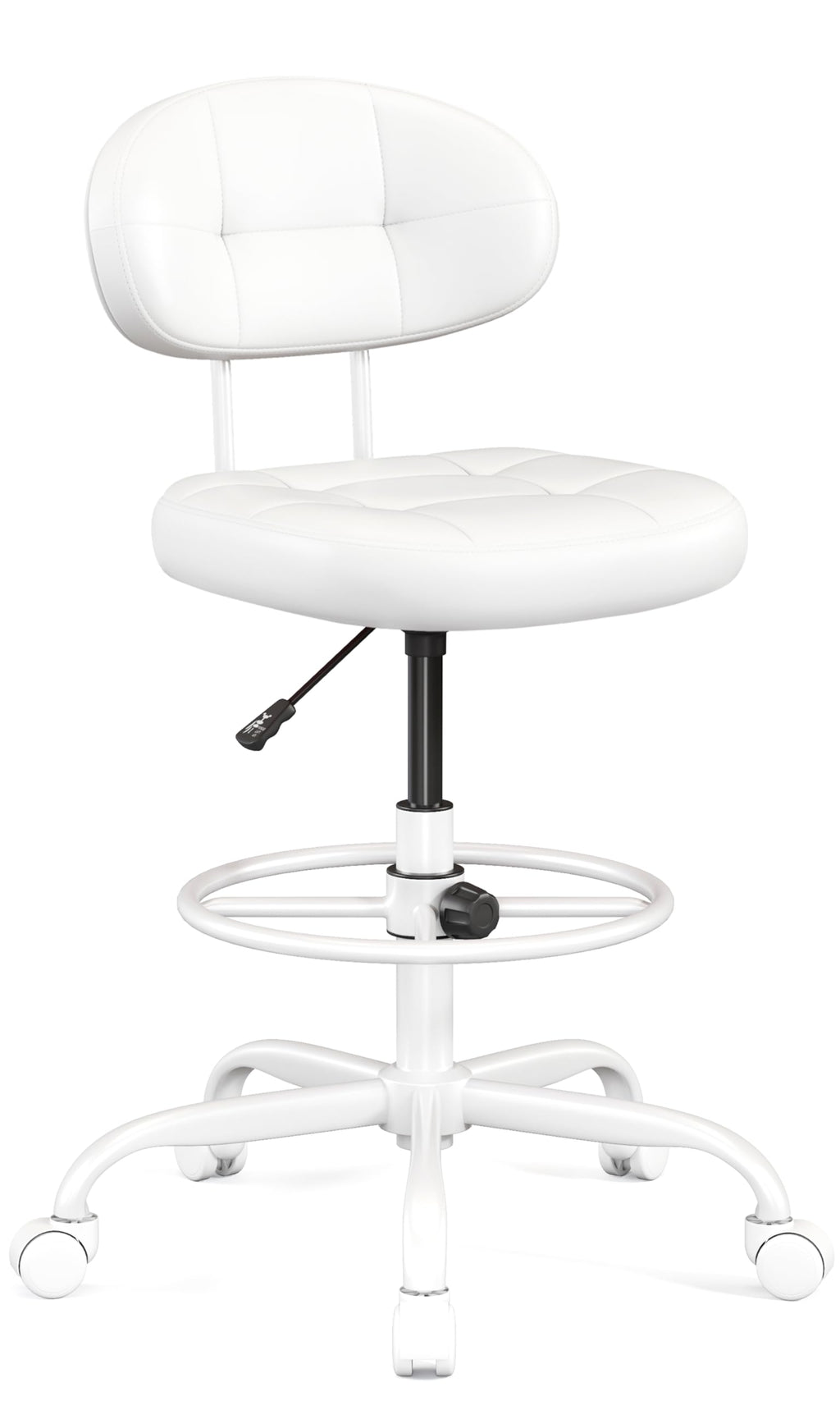 Misolant Drafting Chair, Armless Tall Office Chair with Footrest Ring for Standing Desk, Small Faux Leather Executive Computer Chair with Adjustable Height for Bar Lab Counter Height Desk, Green