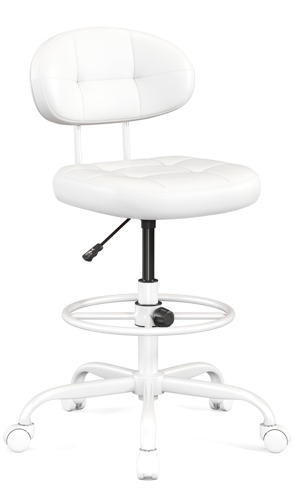 Misolant Drafting Chair, Armless Tall Office Chair with Footrest Ring for Standing Desk, Small Faux Leather Executive Computer Chair with Adjustable Height for Bar Lab Counter Height Desk, Green