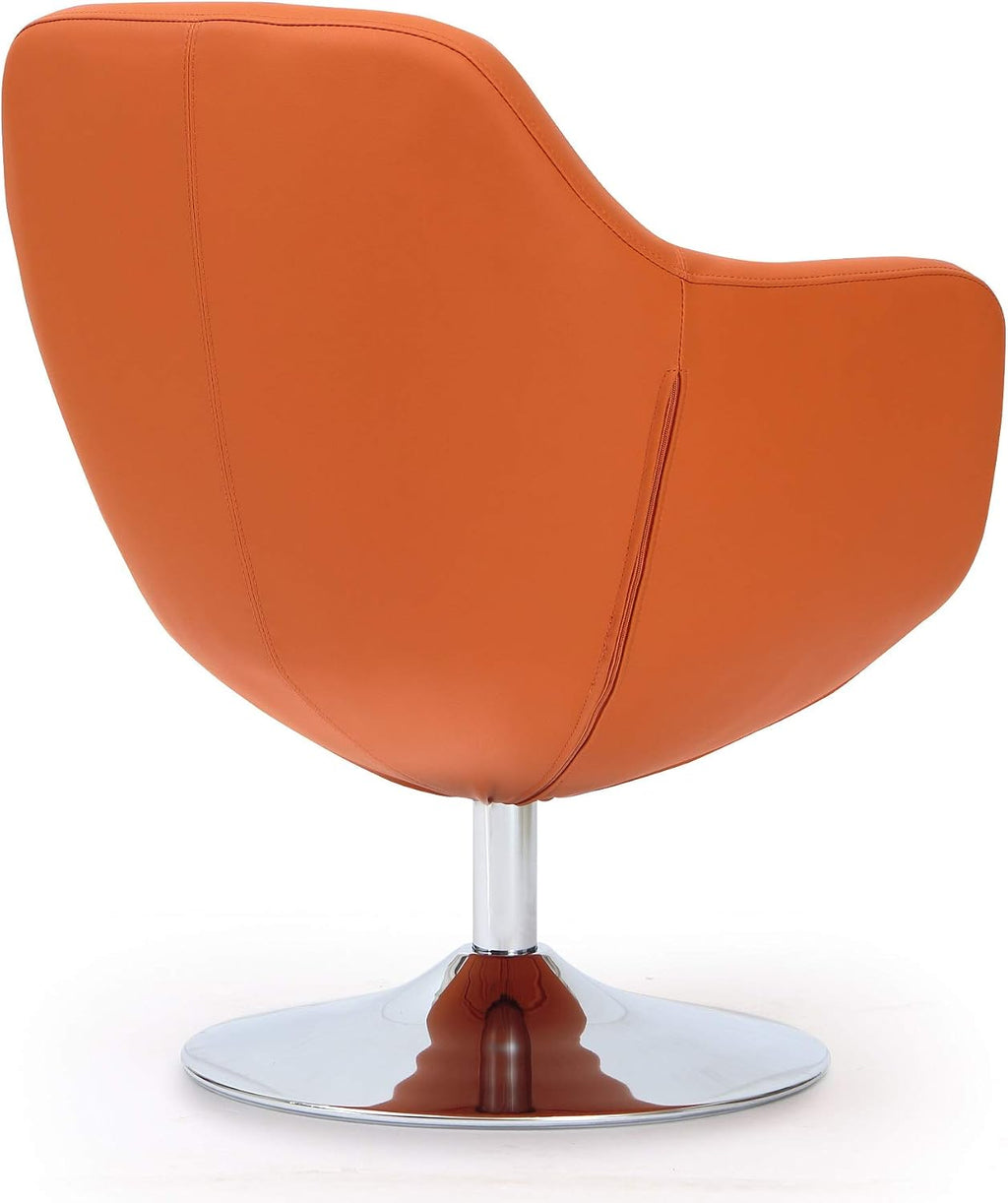 Manhattan Comfort Caisson Swivel Accent Chair Set of 2 with 360Â° Turn, Hand Upholstered Faux Leather & Polished Chrome, Removable Cushion, Modern Design for Office & Living Room, Orange Faux
