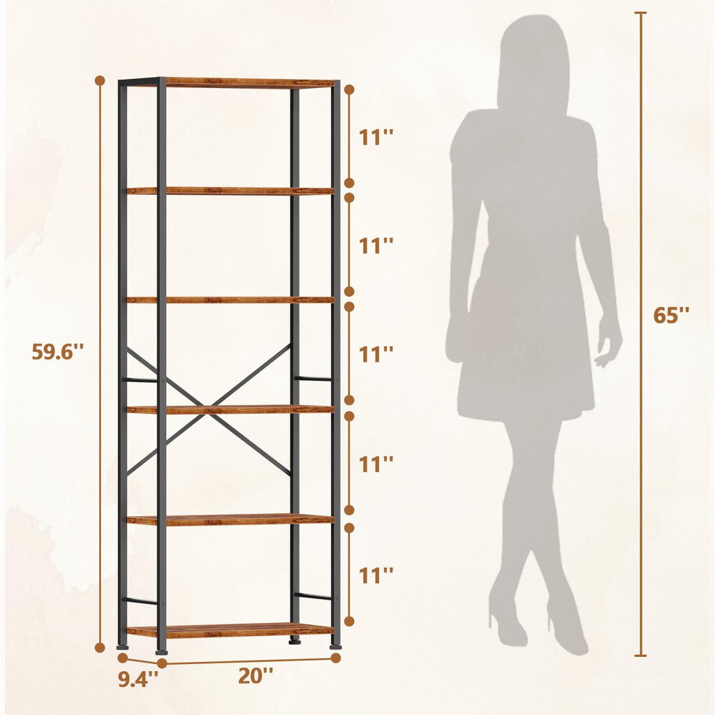 Furologee 5 Tier Book Shelf Set of 2, Tall Wide Bookshelf, Rustic Brown