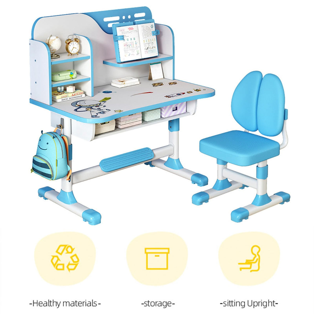 Kids Study Desk and Chair Set for 3-18 Years, Adjustable Height