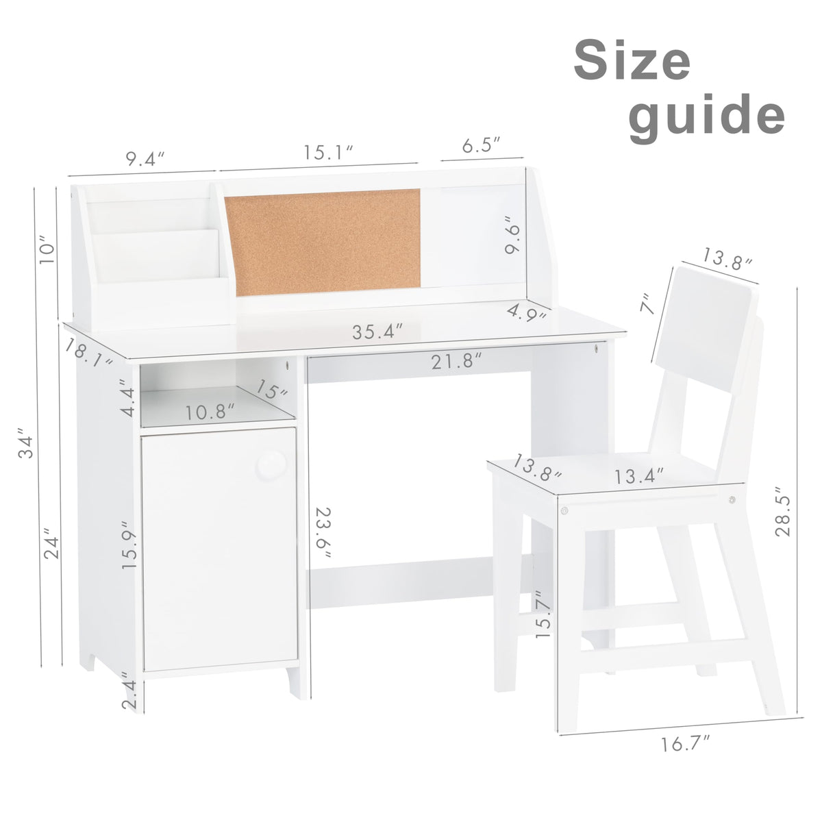 UTEX Wooden Kids Desk and Chair Set with Hutch and Storage for Ages 5-12