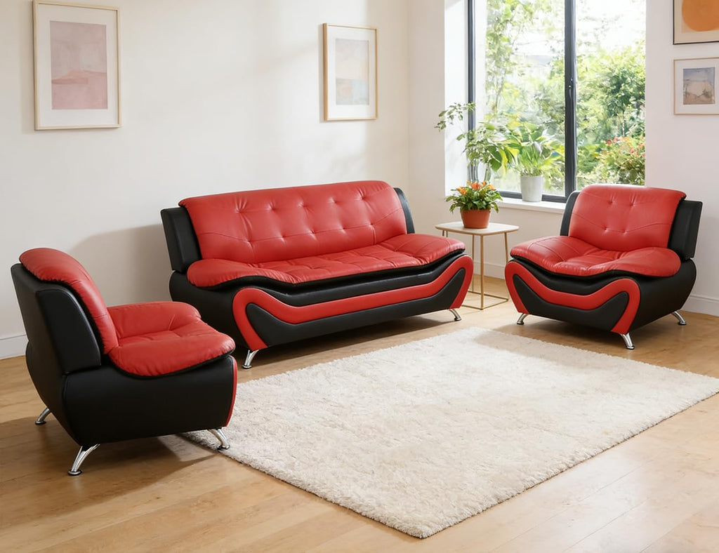 Leather Sectional Sofa Couches, Living Room Sofa and Loveseat Set, Faux Leather Couch and Loveseat Set for Office/Bedroom/Apartment, Cream