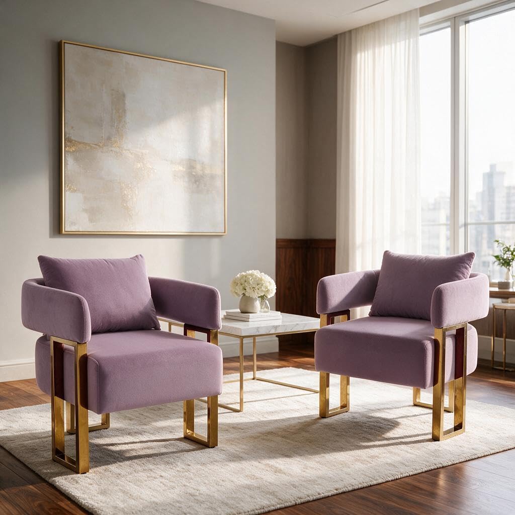 YISHENG Modern Barrel Accent Chairs Set of 2, Living Room Side Chairs with Golden Metal Legs Soft Upholstered Reading Armchairs no Wheels for Vanity/Reception Room//Bedroom/Lounge/Office,Black Teddy