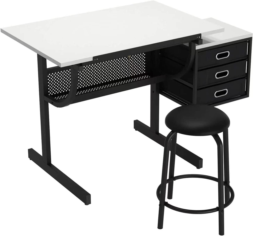 Glass Craft Table Drawing Desk â Drafting Tables Hobby Table Writing Studio Art Artist Desk with Adjustable Tilted Tabletop (Black-Newer)