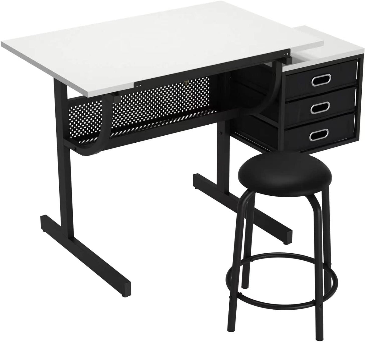 Glass Craft Table Drawing Desk â Drafting Tables Hobby Table Writing Studio Art Artist Desk with Adjustable Tilted Tabletop (Black-Newer)