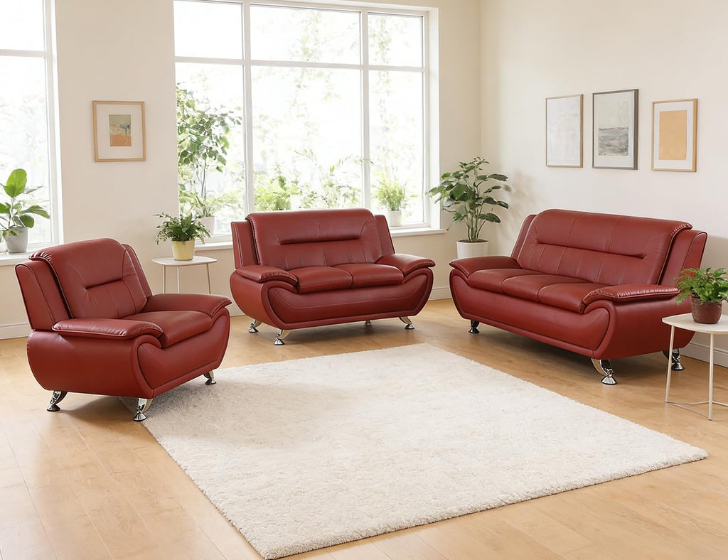 Leather Sectional Sofa Couches, Living Room Sofa and Loveseat Set, Faux Leather Couch and Loveseat Set for Office/Bedroom/Apartment, Cream