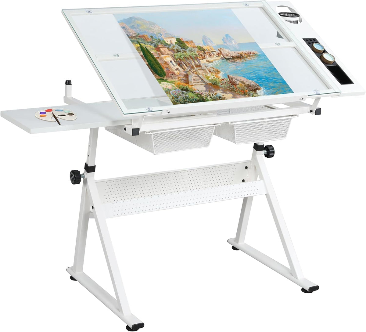 Drafting Table Desk Art Table â Glass Drawing Painting Table Craft Station Studio Adjustable Art Desk for Adults tilt able for Home Office (Black, 27.16''- 35.82'' H)