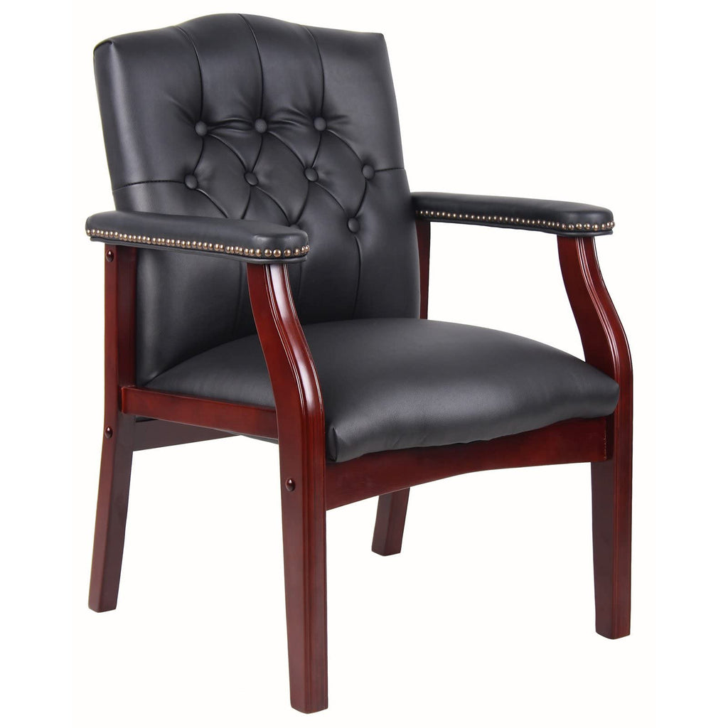 Leather Office Guest Chairs Set of 2, Ergonomic Waiting Room Chair with Arms Reception Chairs No Wheels Conference & Meeting Side Chairs Executive Furniture (Burgundy)