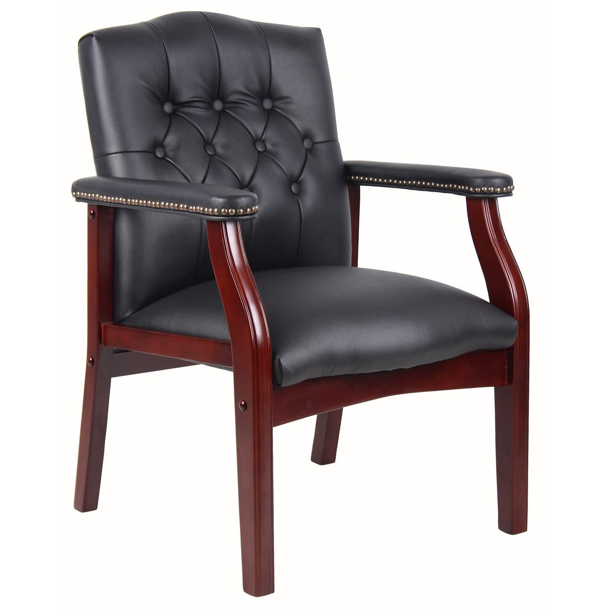 Leather Office Guest Chairs Set of 2, Ergonomic Waiting Room Chair with Arms Reception Chairs No Wheels Conference & Meeting Side Chairs Executive Furniture (Burgundy)