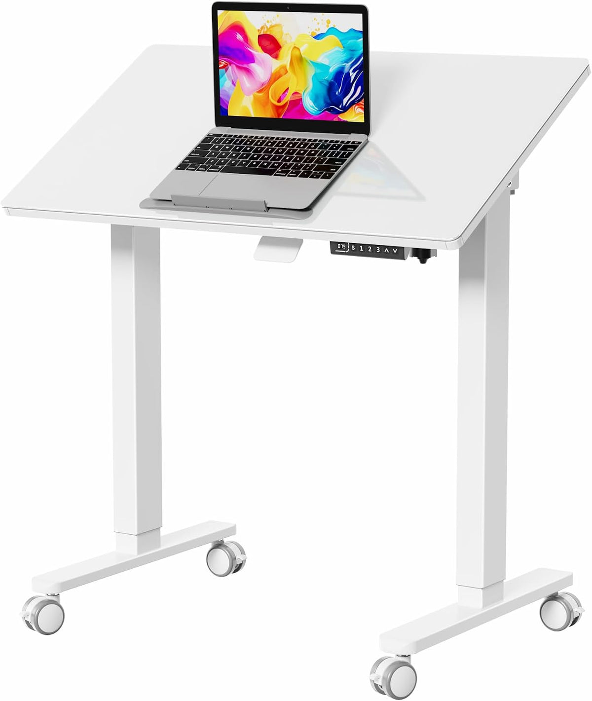 35" Glass Standing Desk, 90Â° Tilt Height Adjustable Drafting Table