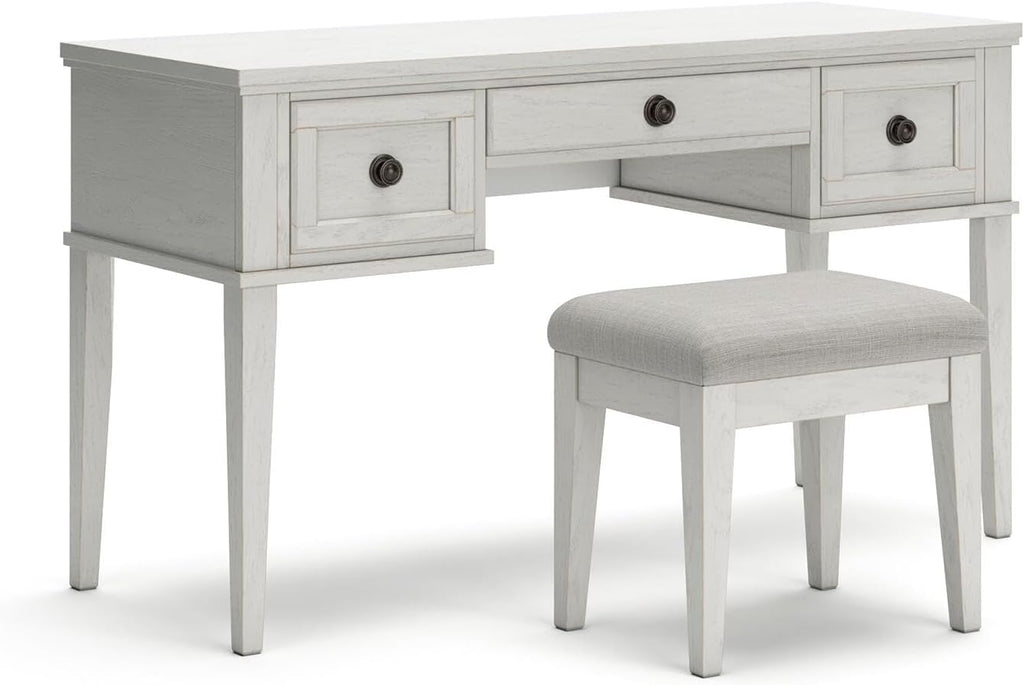 Signature Design by Ashley Makeup Vanity Desk with Stool, Antiqued White
