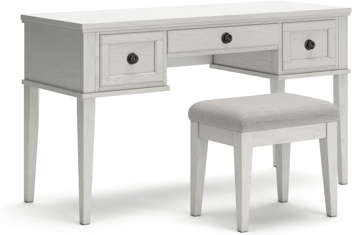 Signature Design by Ashley Makeup Vanity Desk with Stool, Antiqued White