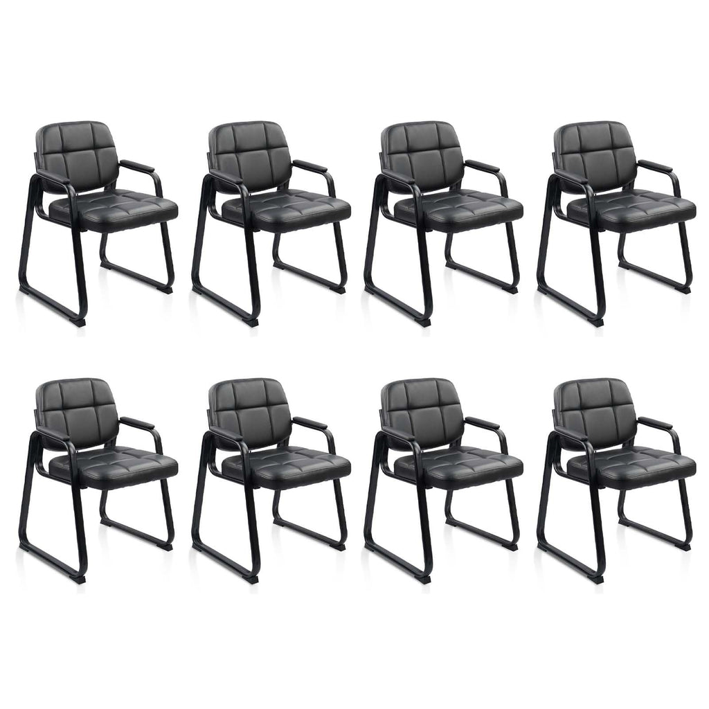 CLATINA Waiting Room Guest Chair with Bonded Leather Padded Arm Rest for Office Reception and Conference Desk Black with Sled Base Brown 1 Pack