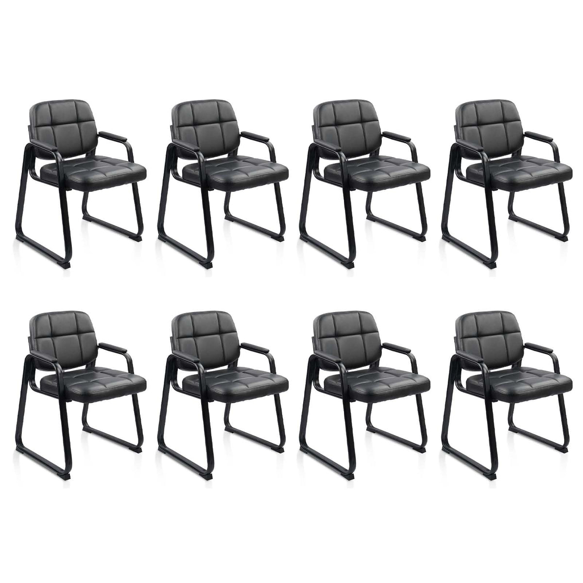 CLATINA Waiting Room Guest Chair with Bonded Leather Padded Arm Rest for Office Reception and Conference Desk Black with Sled Base Brown 1 Pack
