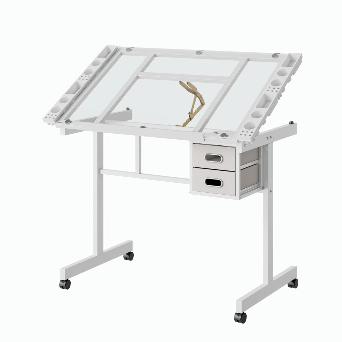 Adjustable Drafting Table with Stool, 0-75Â° Tilting Art Desk, White