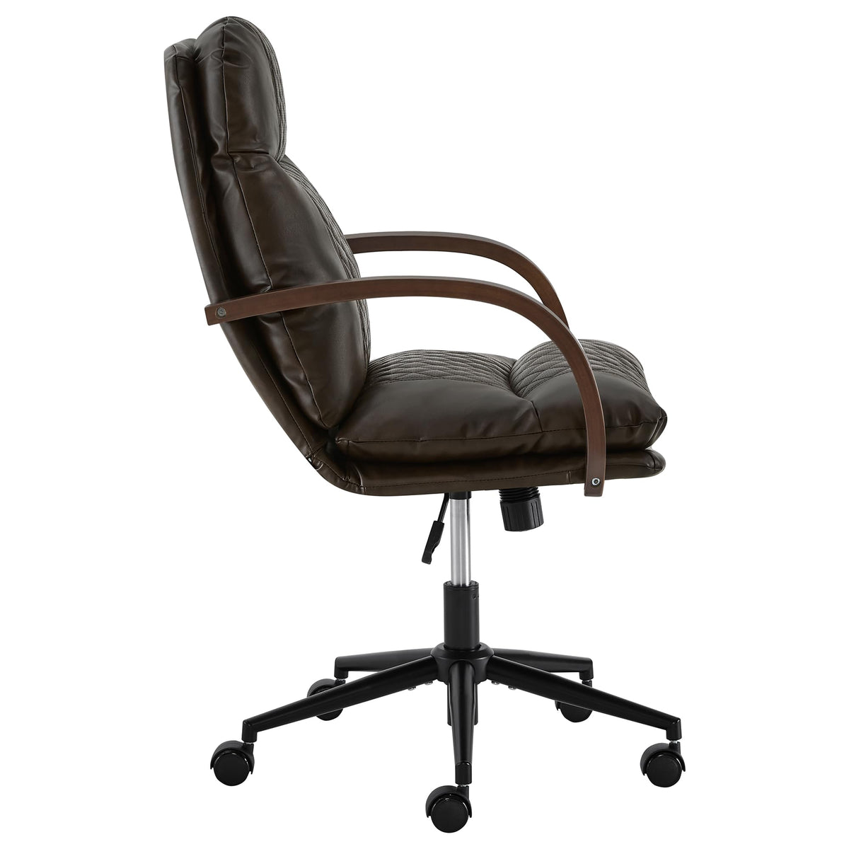 KISLOT Home Office Desk Chair, Ergonomic Office Chair with Lumbar Support, Adjustable Swivel Computer Chair with Wheels, Faux Leather Executive Task Chair with Wood Arms, Set of 2, Brown