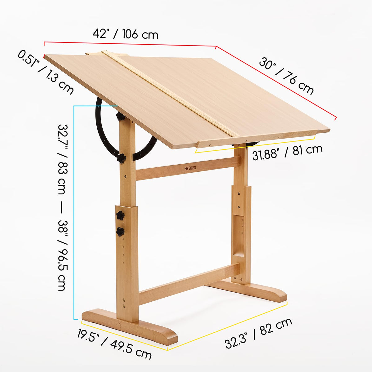 MEEDEN Extra-Large Wood Drafting Table: 42" x 30" Artist Drawing Table Desk