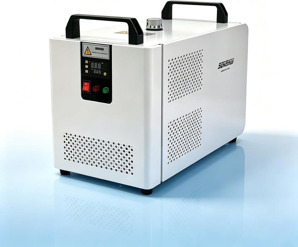 Industrial Water Chiller, CW-5200mini, 200W Industrial Water Cooler with Compressor 8 L/min Max Flow Rate, for 60W 70W 80W 90W 100W CO2 Laser Engraving & Cutting Machine