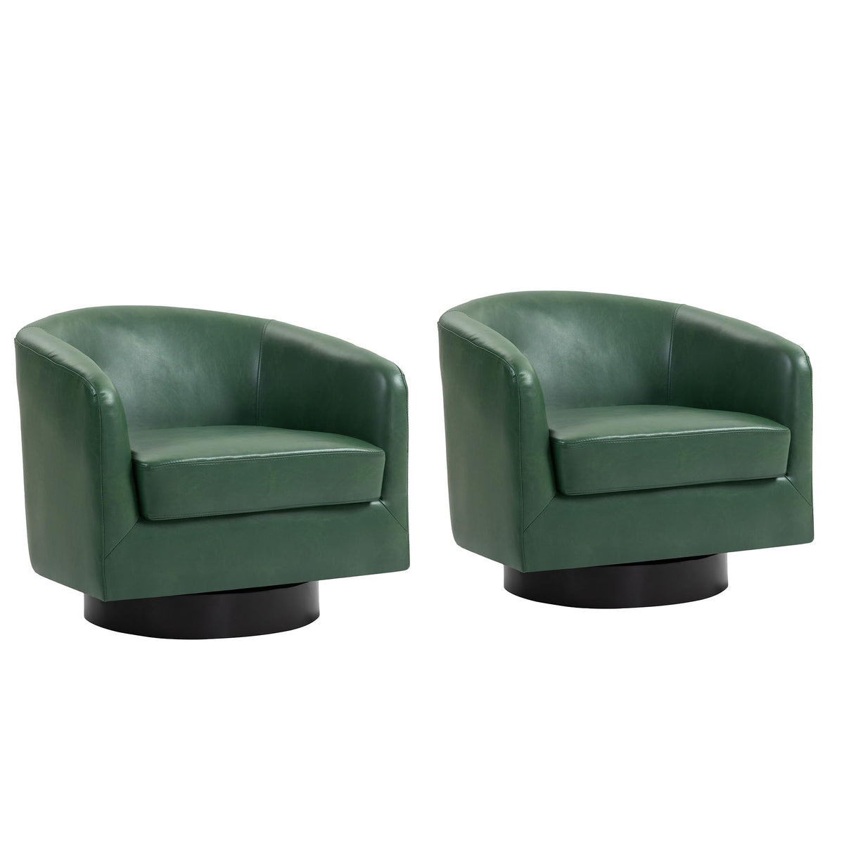 Faux Leather Swivel Accent Chairs Set of 2, Barrel Armchair, Brown