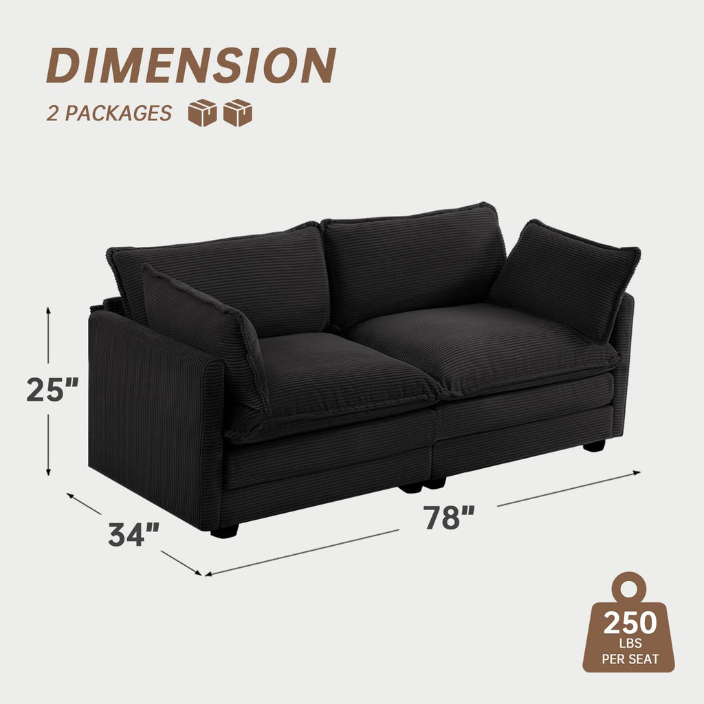 ROWHY 41'' Single Armchair with Ottoman, Modern Corduroy Cloud Couch with Convertible Chaise, Upholstered Sofa Set for Living Room, Green