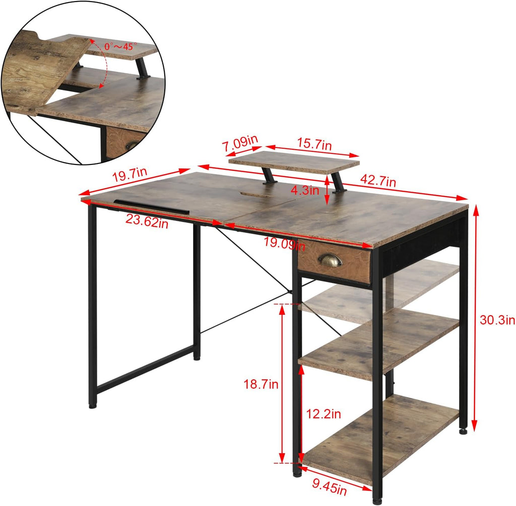 X-cosrack Adjustable Drafting Table with Storage Drawer & Monitor Stand
