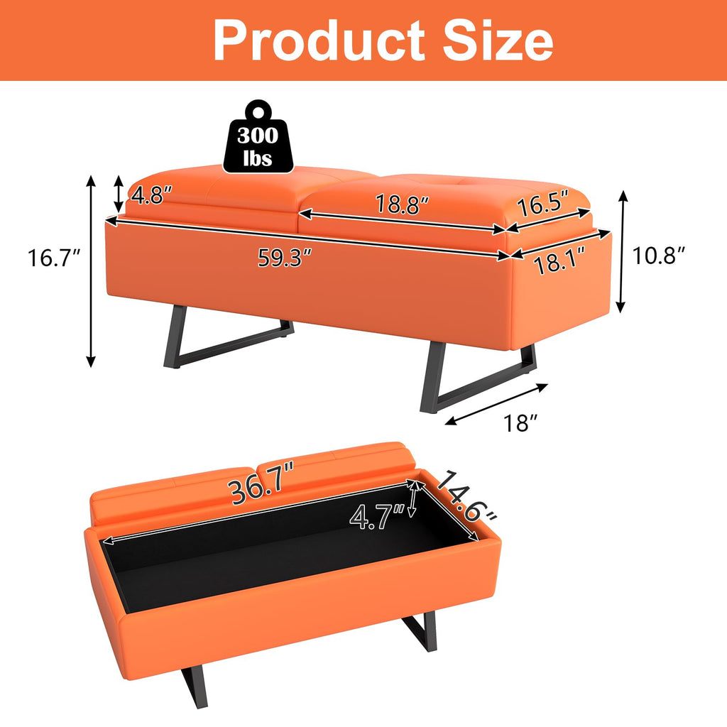 MOTION Leather Bench Waiting Room Chairs - 3 Seat Office Guest Reception Bench with Cushion, Waiting Room Bench Seating, Office Furniture Lobby Chairs for Salon, Shop, Set of 2, Orange
