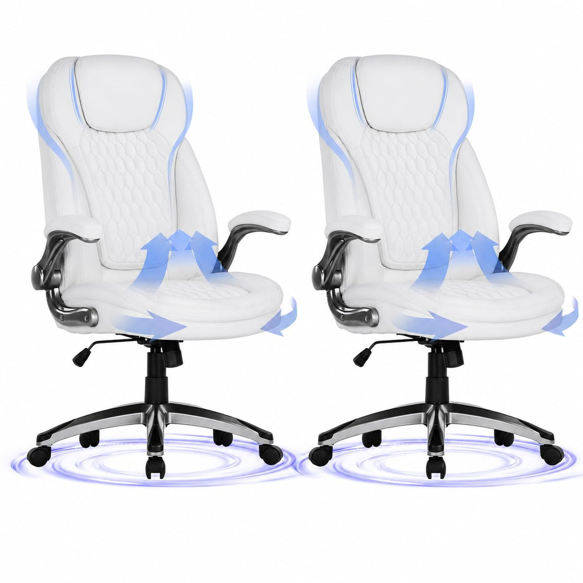 COLAMY High Back Executive Office Chairs, Ergonomic PU Leather Desk Chairs with Flip-Up Armrests, Adjustable Height, Lumbar Support, Comfortable Computer Chairs for Home Office, Set of 2