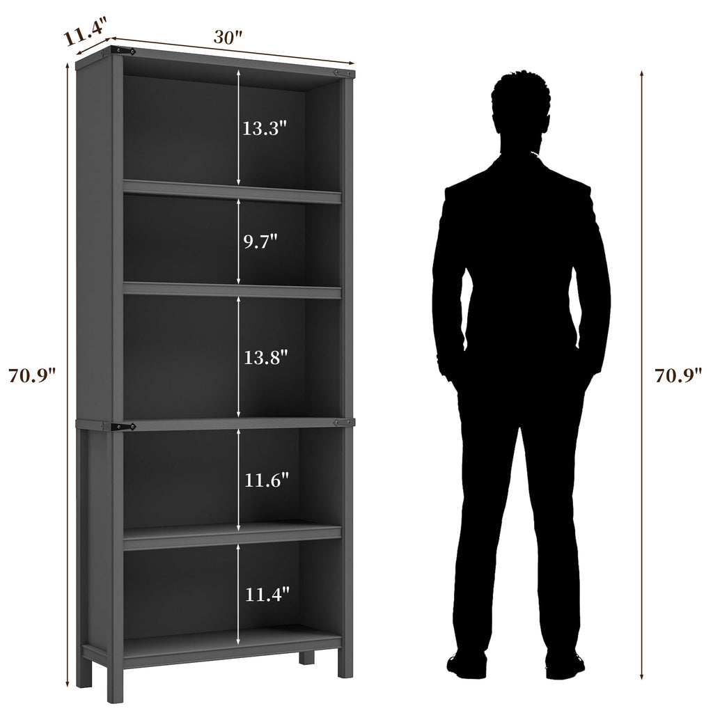 Farmhouse 3-Piece Home Office Set â 46" Wide 2-Drawer Lateral File Cabinet with Power Outlets & USB, Two 71" Tall 5-Tier Bookcases with Adjustable Shelves & Anti-Tip Kit, Black